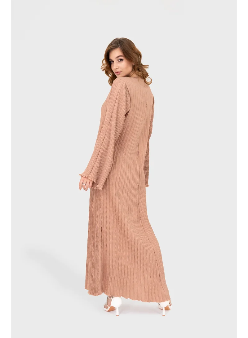 Ophelia  Women’s Pleated Dress – Elegant Salmon Maxi Dress with Flowy Fabric for Casual & Occasion Wear for Women | Best Price UAE